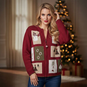 Vintage Croft & Barrow Medium Zip Up Rami Ugly Christmas Cardigan Sweater